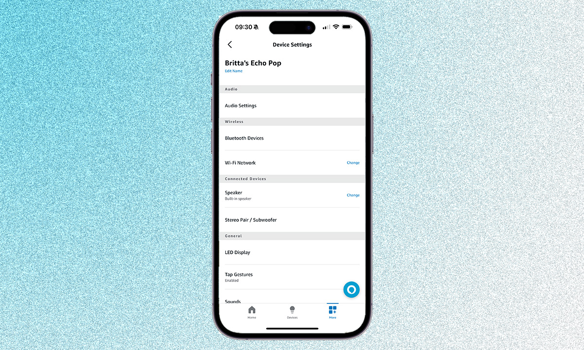 Device settings on Alexa app on iPhone