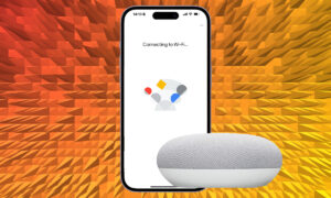 Google Home app on iPhone with Nest Mini connecting to Wi-Fi