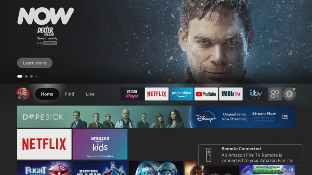 new Fire TV interface with Now TV