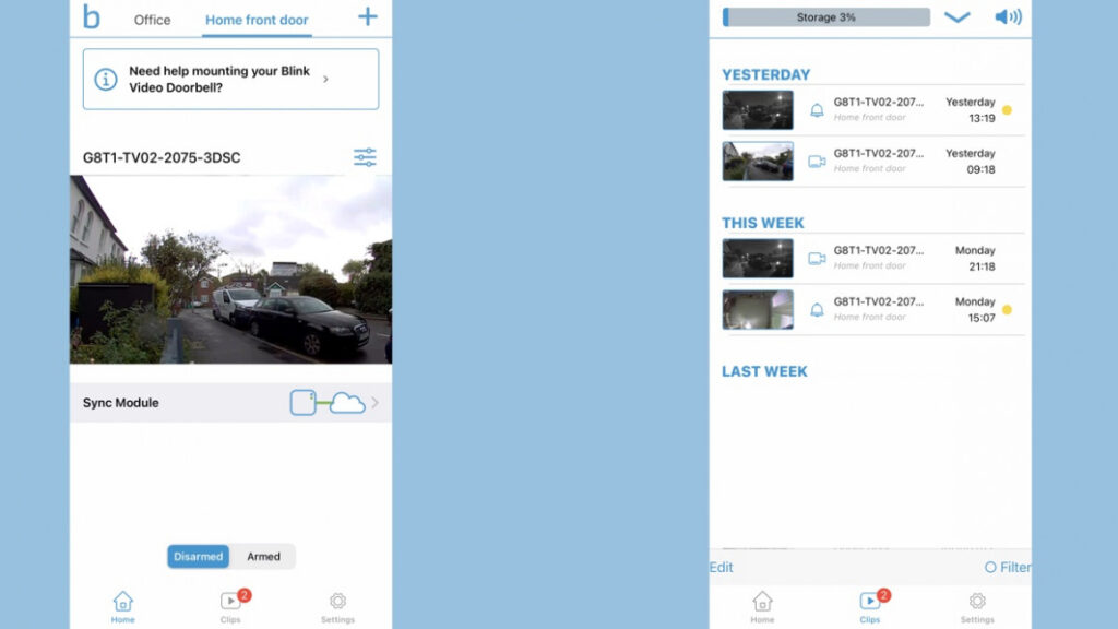 Blink Video Doorbell clips in the app