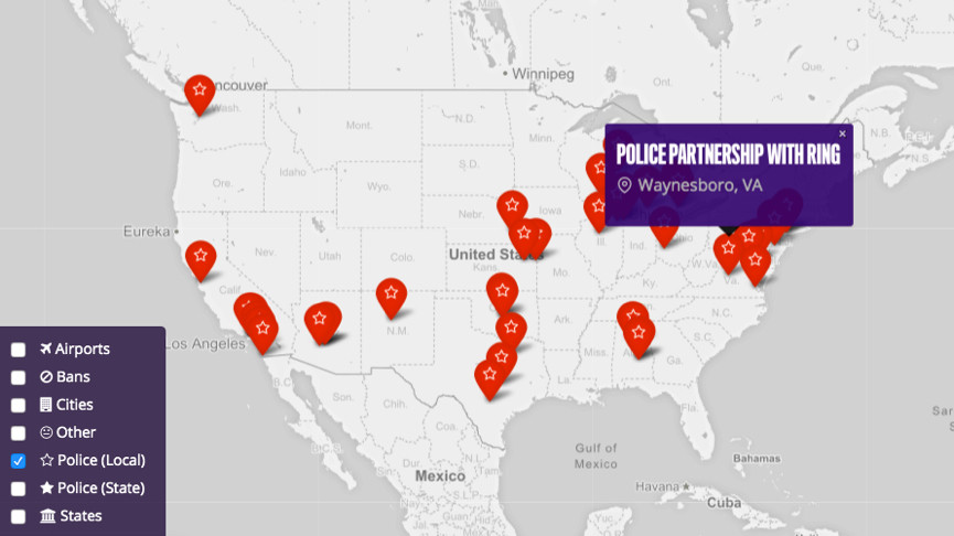 Dozens of police departments in the US are working with Ring, map reveals