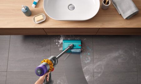 Dyson V15s Detect Submarine cleaning bathroom floor